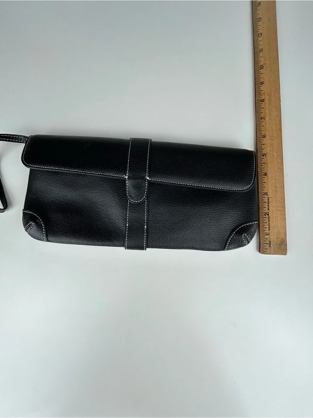 ANN TAYLOR LOFT WRISTLET CLUTCH BLACK LEATHER